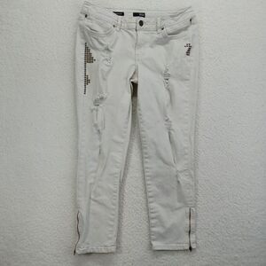 a.n.a Jeans Womens 12 Distressed White Stretch Denim Cotton‎ Blend Zip Cuff
